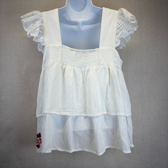 VICI Eyelet sleeve white embroidered 100% cotton tank size Small - Picture 5 of 7